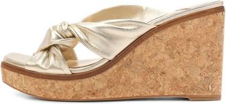 Jimmy Choo London Narisa 90 Leather Wedge Sandals, Brand Size 34 ( US Size 4 )