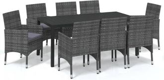vidaXL Set De Muebles Jard&iacute;n 9 Pzas Con Cojines Rat&aacute;n Sint&eacute;tico Gris Vidaxl