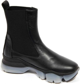 Borbonese Leren en stoffen sneakerlaarzen - Dames - Chelseaboots - Zwart - 38 EU - Leer - Schoenen