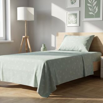KASANOVA Completo letto 1 piazza e mezza foglie verde