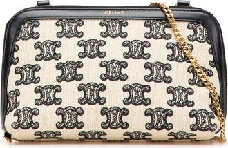 Celine Pre-owned Celine Triomphe Emroidered Canvas Clutch On Chain Ladies S-SD-4271