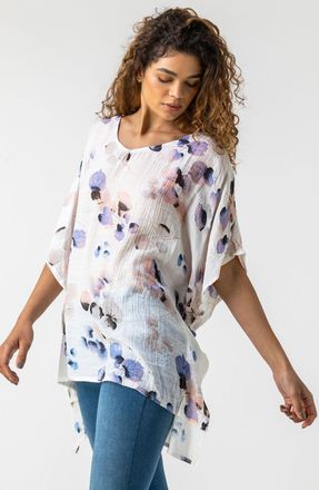 Roman Abstract Floral Print Tunic Top