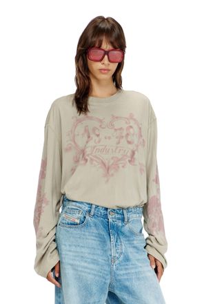 Diesel Cotton long-sleeve T-shirt with graphic print - T-Shirts - Woman - Multicolor