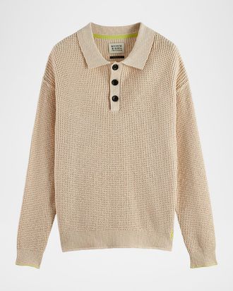 Scotch & Soda Men & apos;s Waffle Stitch Dropped Shoulder Polo Sweater