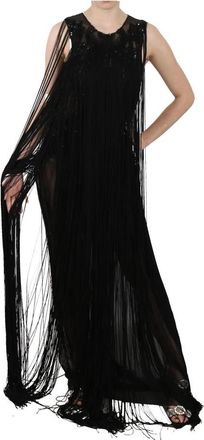 John Richmond Transparante Lange Maxi Jurk - Dames - Avondkleed - Zwart - S - Pailletten - Kleedjes
