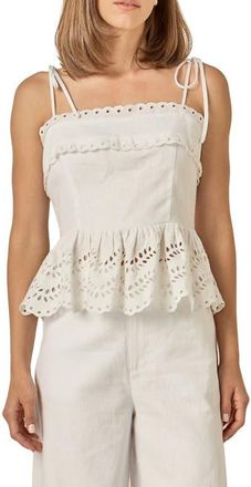 English Factory Eyelet Tie Shoulder Linen Peplum Top in Off White at Nordstrom, Size X-Small