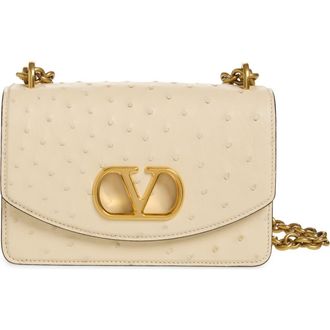Valentino Garavani Small DeVain Ostrich Leather Shoulder Bag in Light Ivory at Nordstrom