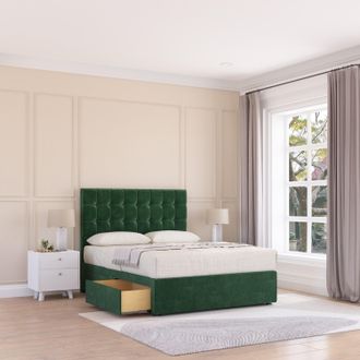 Sloomy Alabama Plush Velvet Memory Foam Bed Set With 2 Drawers, Mattress & Headboard in Emerald | Size: Small Single
