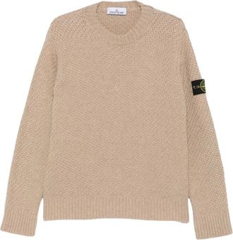 Stone Island Wafel gebreide ronde hals - Heren - Ronde hals truien - Beige - M - Truien & Vesten