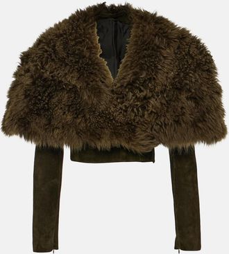 Alaia Cropped shearling and suede jacket