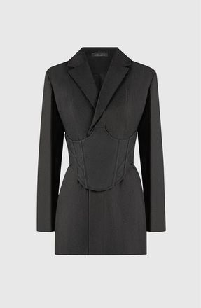 Mani&egrave;re De Voir Tailored Blazer Dress with Reversible Corset in Black at Nordstrom, Size 12