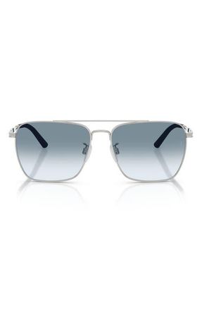 Oliver Peoples x Roger Federer R-15 56mm Polarized Square Sunglasses in Brushed Silver /Sky Gradient at Nordstrom