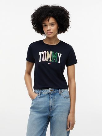 Tommy Hilfiger Womens Multicolor Varsity Tommy Logo T-Shirt - Navy - XXL