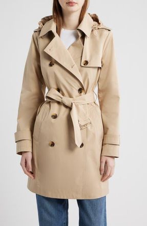 Michael Kors Classic Double Breasted Hooded Trench Coat in Buff at Nordstrom, Size X-Large