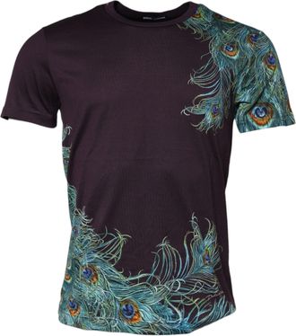 Dolce & Gabbana Violet Peacock Feather Men Crew Neck Mens T-Shirt
