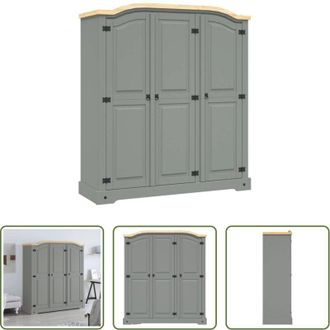 vidaXL Armadio con anta - Armadio in Legno di Pino Messicano Corona 3 Ante Grigio