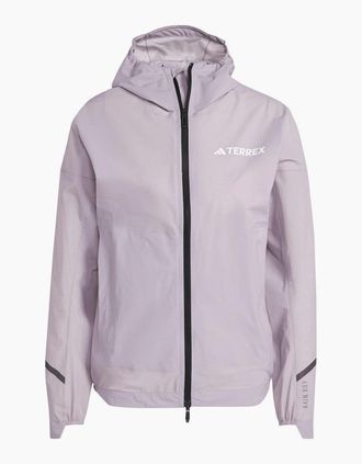 adidas Womens Solid Patterned Hooded Rain Jacket - Purple - Size: 12