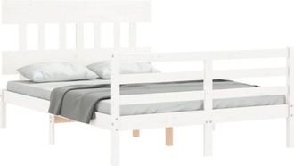 vidaXL Estructura De Cama Con Cabecero Madera Maciza Blanco 140x190 Cm Vidaxl
