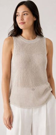 Eileen Fisher Organic Linen Cotton Open Knit Sleeveless Sweater Tank In Flax Beige