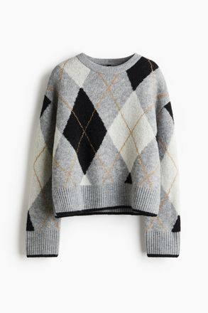 H&M Pullover in Jacquardstrick - Graumeliert/Argylemuster