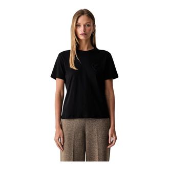 Twinset T-shirt met hartapplicatie - Dames - Tops - Zwart - Maat: XL Katoen