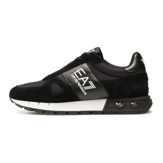 Emporio Armani Logo-print Panelled Sneakers - Heren - Sneakers - Zwart - 42 1/2 EU - Leer - Schoenen