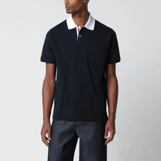 Gucci Polo blu in piquet di cotone stretch