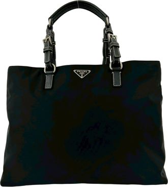 Prada Black Nylon Leather Handbag Tote Bag (Pre-Owned)