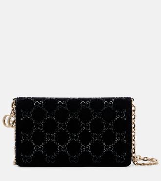 Gucci GG Crystal velvet wallet on chain