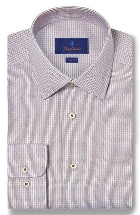 David Donahue Trim Fit Micro Dobby Cotton Dress Shirt in Chocolate/Sky at Nordstrom Rack, Size 18 - 34/35