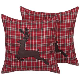 Beliani Conjunto De Cojines Decorativos Rojo Con Estampado De Reno 45 X 45 Cm Decoraci&oacute;n Moderna De Navidad Comet