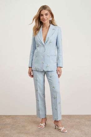 Oasis Womens Floral Embroidered Tailored Suit Trouser - Pale Blue - Size 10 UK
