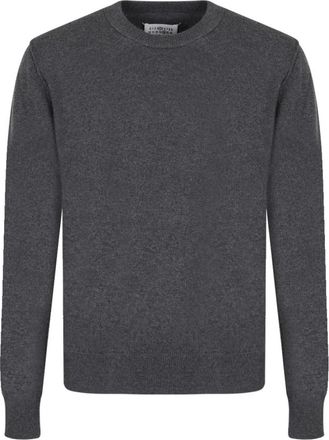 Maison Margiela Grijze Cashmere Trui met Handtekening Logo - Heren - Cashmere truien - Grijs - XL - Kasjmier - Truien & Vesten