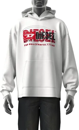Diesel Mens Hooded Relaxed Fit Lettering Sweatshirt in Bright White - Size X-Small