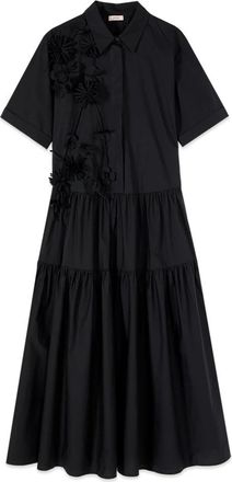 Oltre Overhemdjurk met applicatiebloemen - Dames - Casual kleedjes - Zwart - XS - Katoen - Kleedjes