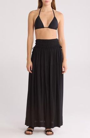 Elan Smocked Waist Maxi Cover-Up Skirt in Black at Nordstrom Rack, Size X-Large