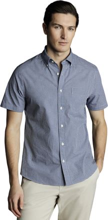 CHARLES TYRWHITT Slim Fit Button-Down Collar Non-Iron Stretch Mini Gingham Short Sleeve Shirt