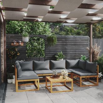 vidaXL Muebles De Jard&iacute;n 7 Pzas Cojines Madera Maciza De Acacia Vidaxl