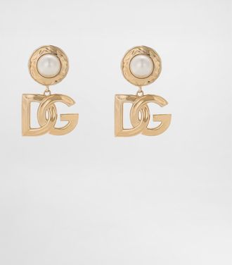 Dolce & Gabbana Drop Earrings With Cabochon Details And Dg Logo - Woman Bijoux Gold Metal Onesize