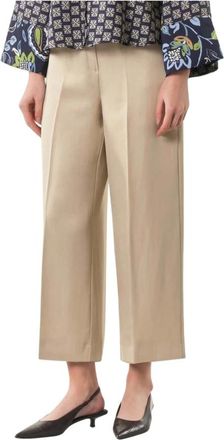 Marella Broeken, Dames, Beige, L, Linnen, Alcuno Cropped Broeken