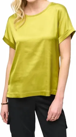 Joseph Ribkoff Satin Front Short Sleeve Top In Wasabi