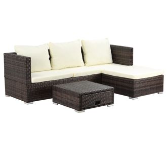 OUTSUNNY Rattan Garden Sofa Set Storage Table Wicker Patio Lounger 4-Seater Brow | TJ Hughes