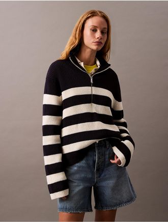 Calvin Klein Womens Smooth Cotton Chunky Quarter-Zip Sweater - Multi - XS