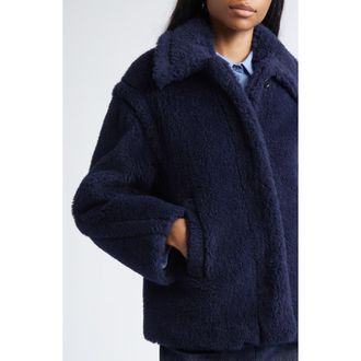 Max Mara Fuggito Alpaca, Virgin Wool & Silk Blend Teddy Coat in Ultramarine at Nordstrom, Size 12