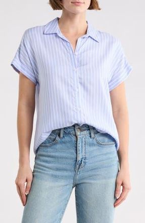 Beach Lunch Lounge Kenzie Stripe Short Sleeve Button-Up Shirt in Whisper Lilac at Nordstrom Rack, Size X-Small
