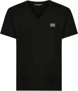 Dolce & Gabbana T-Shirts, male, Black, Size: 3XL Essential V Neck T-Shirt