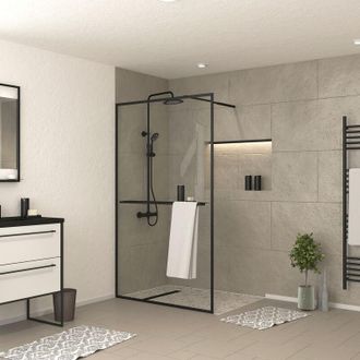 Aurlane Parete per doccia Nero opaco 120x200 cm - Portasciugamani e mensola - dark contouring shelf