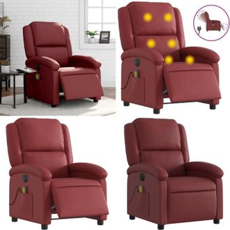 vidaXL Poltrona Massaggiante Reclinabile Rosso Vino in Similpelle - Reclinazione elettrica - Massaggio con vibrazione