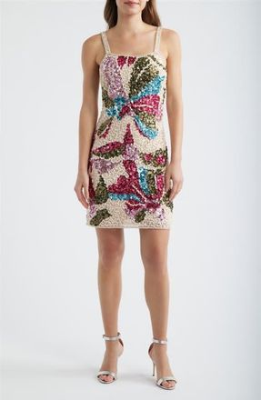 Pisarro Nights Sequin Floral Sheath Dress in Ivory at Nordstrom, Size 12