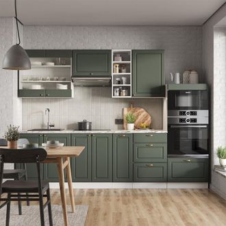 Vicco Mueble De Cocina Fame-line, Verde-dorado Casa De Campo/blanco, 280 Cm Sin Encimera